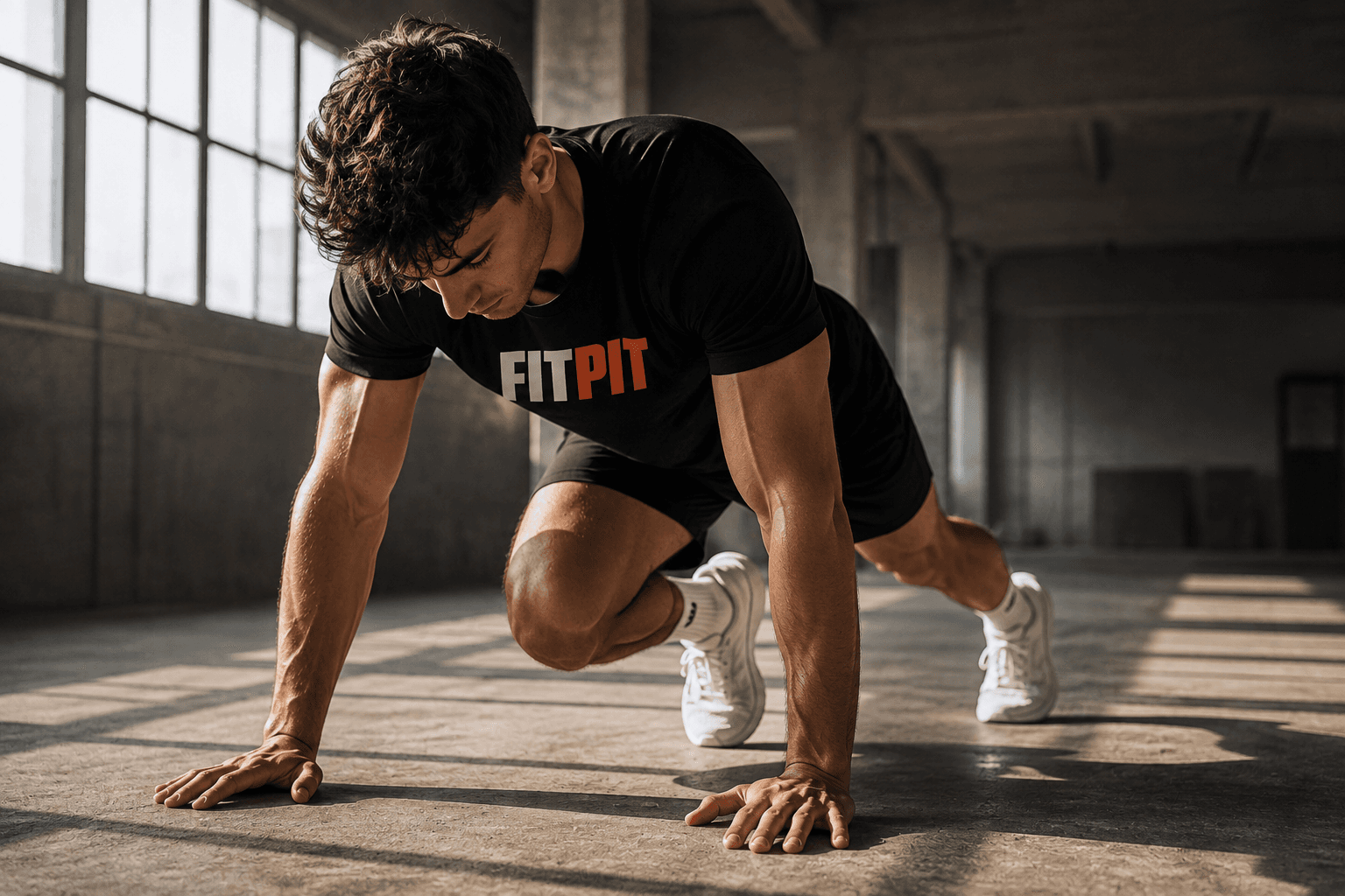 Athlete training alone in an empty gym